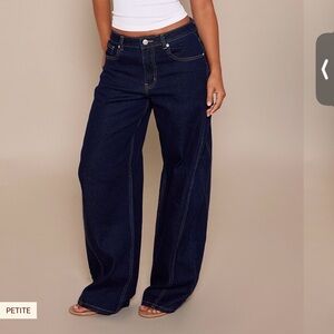 PrettyLittleThing Dark Blue Barrel Jeans